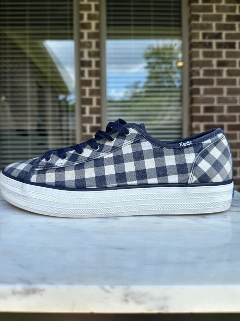 Keds Draper James Triple Kick Sneaker Navy Gingham Plaid Check Dolly Sz 10 EU 41